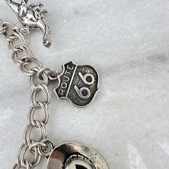 Sterling Silver Route 66 Charm Bracelet Travel Western Southwestern 925 33g